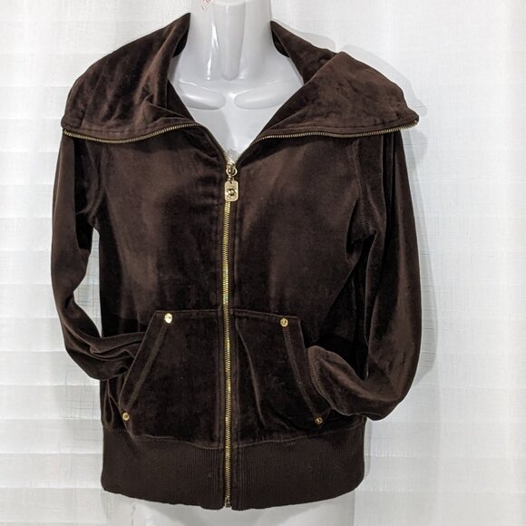 MICHAEL KORS Women's Full Zip Velvet Turtleneck Jacket Size XS Brown - Picture 2 of 11